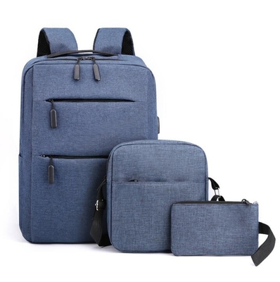 ODM Polyester Men's Backpack ชุดกระเป๋าเป้สะพายหลังแล็ปท็อปสีน้ำเงินกันน้ำ