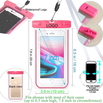 กระเป๋ากันน้ำสีสันสดใสสำหรับว่ายน้ำ Pvc โทรศัพท์กันน้ำกระเป๋าแห้ง 6.5IN