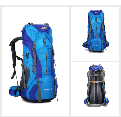 กระเป๋าเป้สะพายหลังเดินป่ากันน้ำ Ransel Mountain กระเป๋าเป้สะพายหลังโพลีเอสเตอร์ 70 ลิตร ISO