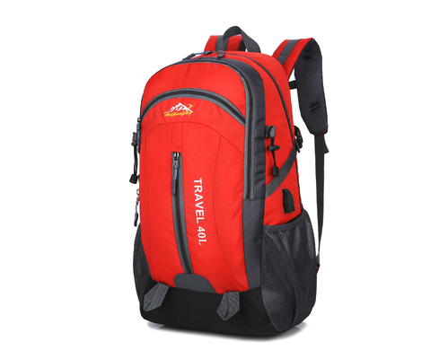 กระเป๋าเป้สะพายหลังกันน้ำขนาด 40L สีส้ม 55 ซม. เป้เดินทางแคมป์ปิ้งพร้อมช่องชาร์จ USB
