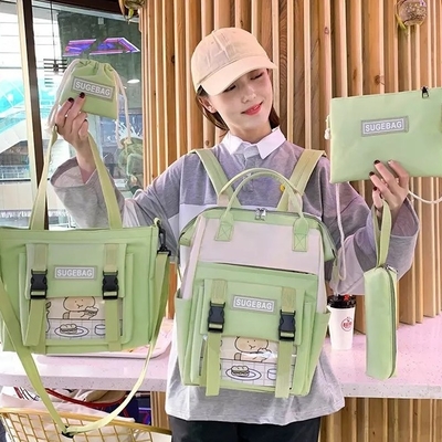 กระเป๋าเป้สะพายหลังสีเขียวชุดนักเรียนแล็ปท็อปกระเป๋าหนังสือที่ทนทาน Girls